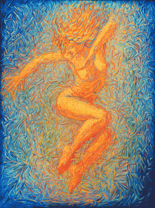 Jump, an expression of the dynamic motion of the body reflecting in the energy of the strokes both in her body and the space around it.