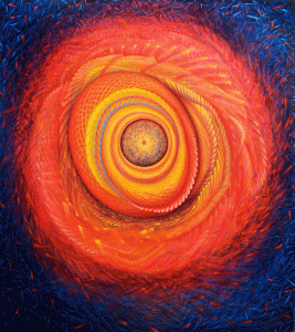 Origin of the Eye, a vortex-like composition begun as an exercise in rhythm with the intent of creating a spherical space.