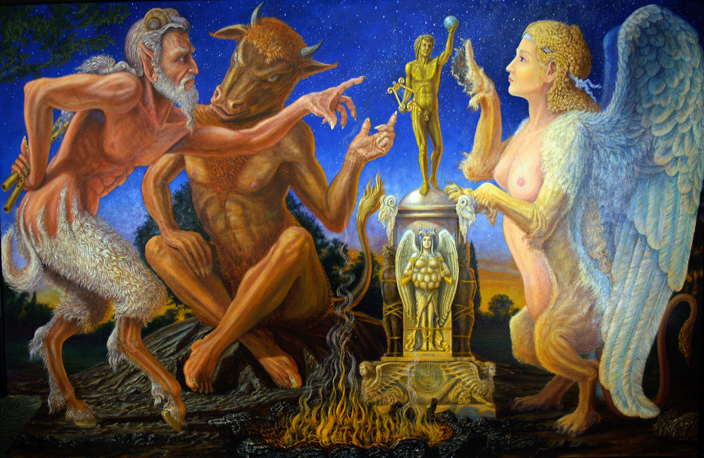 Traversing the Orb, the minotaur, satyr and sphinx in conversation.