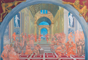 Dance of Philosophy based on Raphael's School of Athens, with Michelangelo and two old men based on drawings by Verrocchio by Richard D Serros.